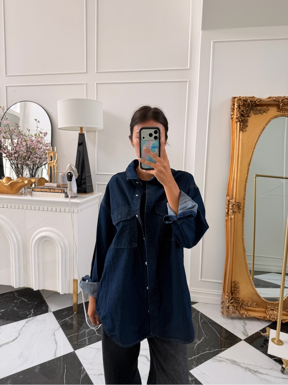 Good American Dark Blue Denim Button-Up Shirt
